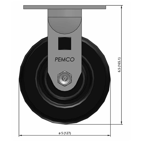 Side view drawing of caster with dimensions